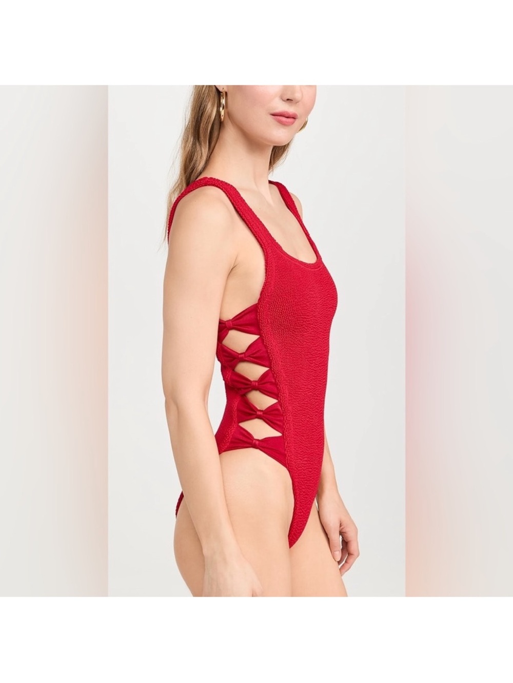 Hunza G Tiffany Bow Cutout One Piece Swimsuit in Red OS - Picture 2 of 10